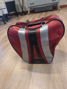 Vtg 80s Brunswick Don Carter Bowling Bag Red Black Silver Vinyl Dbl Handles